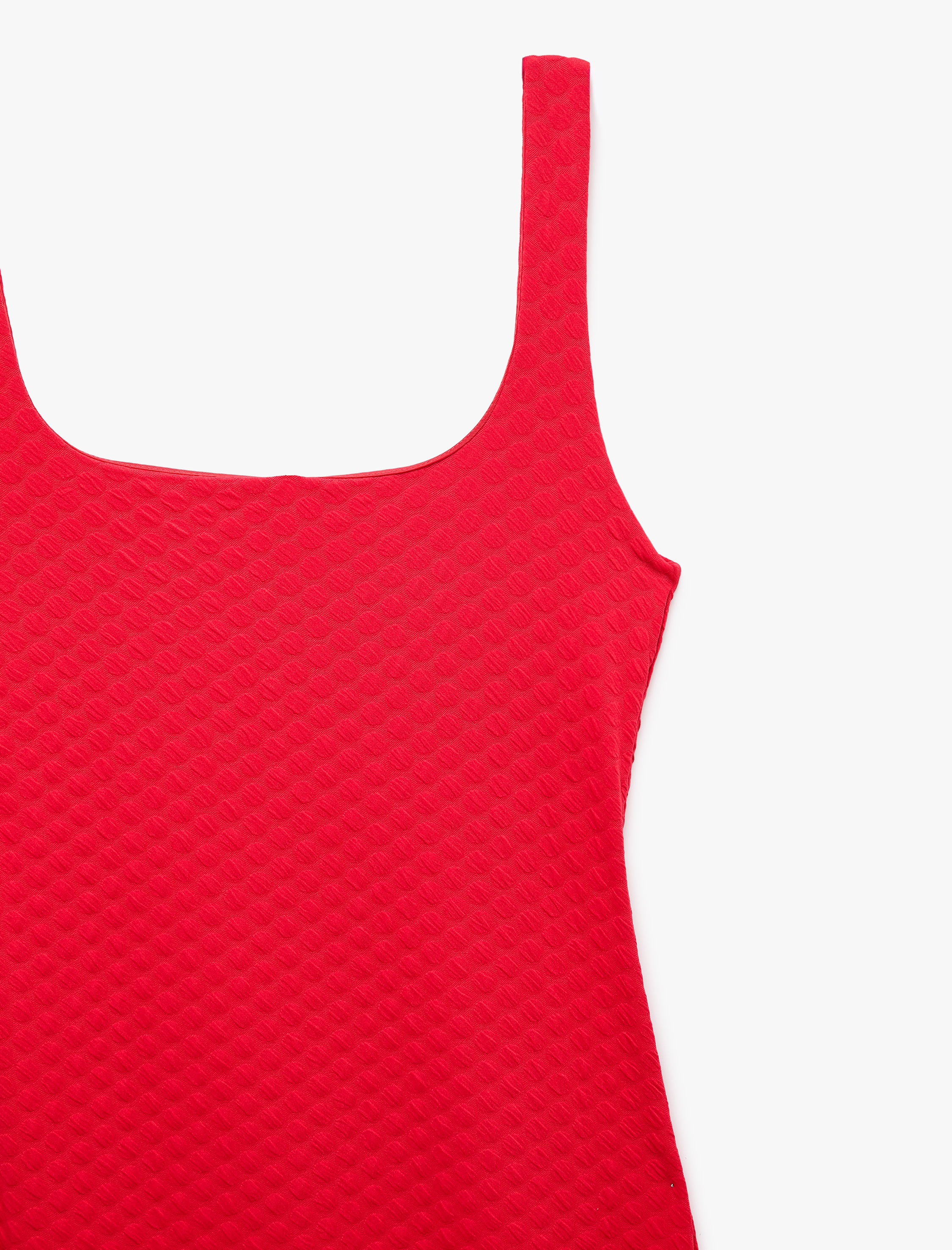   Dokulu Yırtmaçlı Slim Fit Kolsuz U Yaka Uzun Elbise