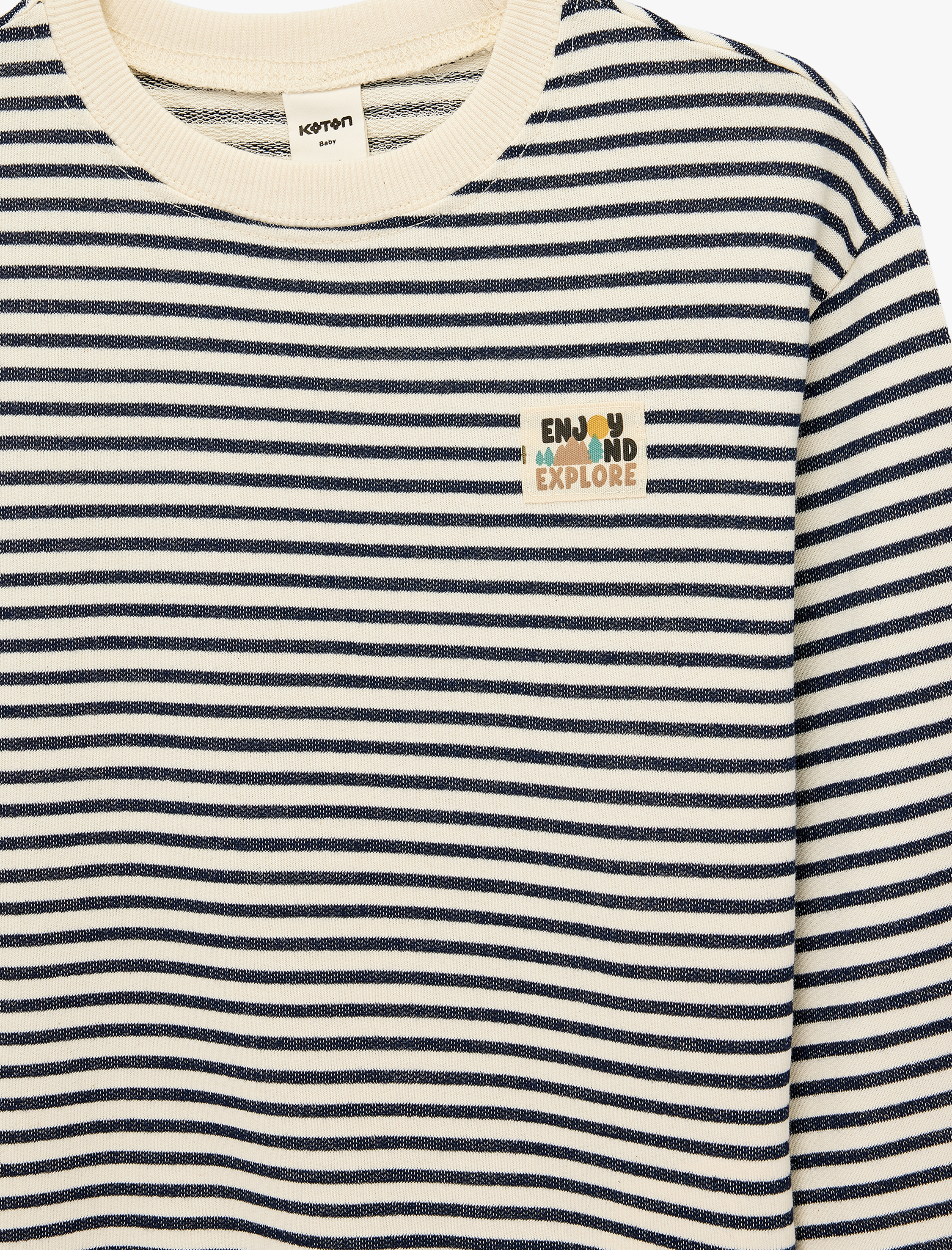  Erkek Bebek Pamuklu Bisiklet Yaka Uzun Kollu Çizgili Oversize Sweatshirt