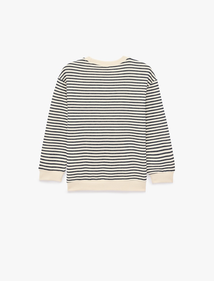 Erkek Bebek Pamuklu Bisiklet Yaka Uzun Kollu Çizgili Oversize Sweatshirt