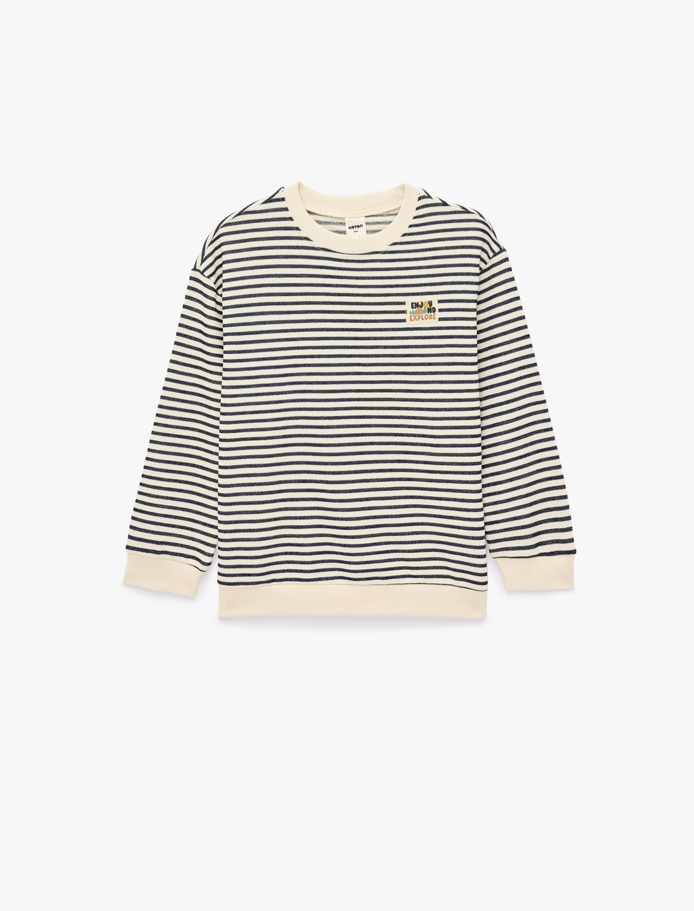  Erkek Bebek Pamuklu Bisiklet Yaka Uzun Kollu Çizgili Oversize Sweatshirt