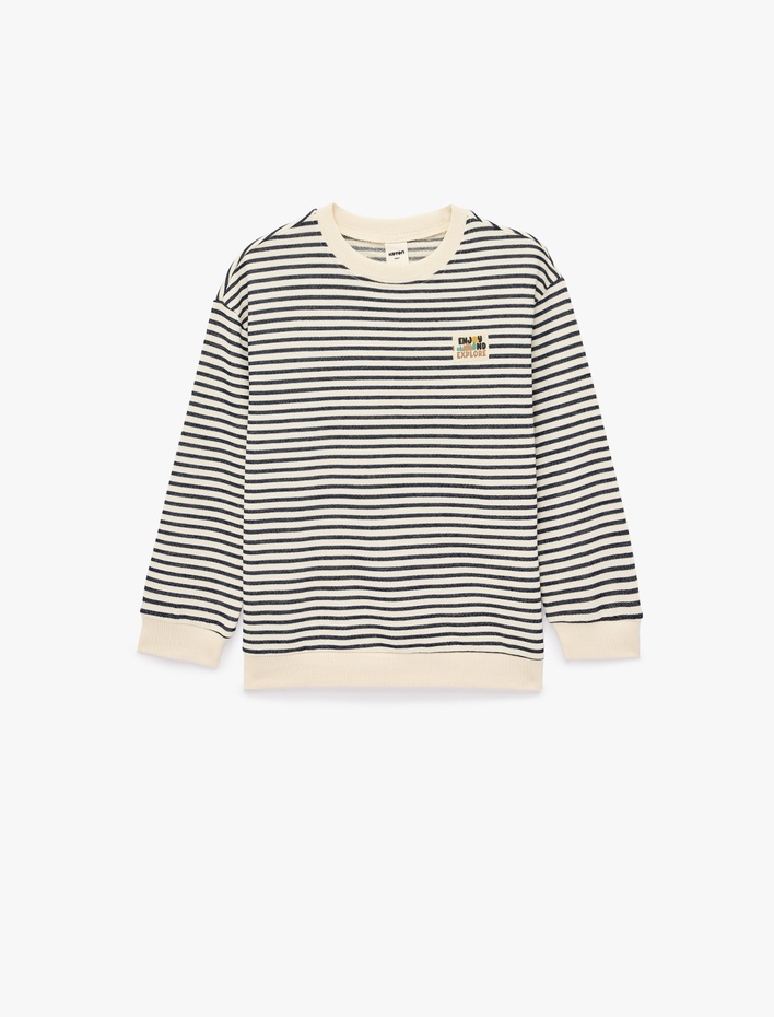 Erkek Bebek Pamuklu Bisiklet Yaka Uzun Kollu Çizgili Oversize Sweatshirt