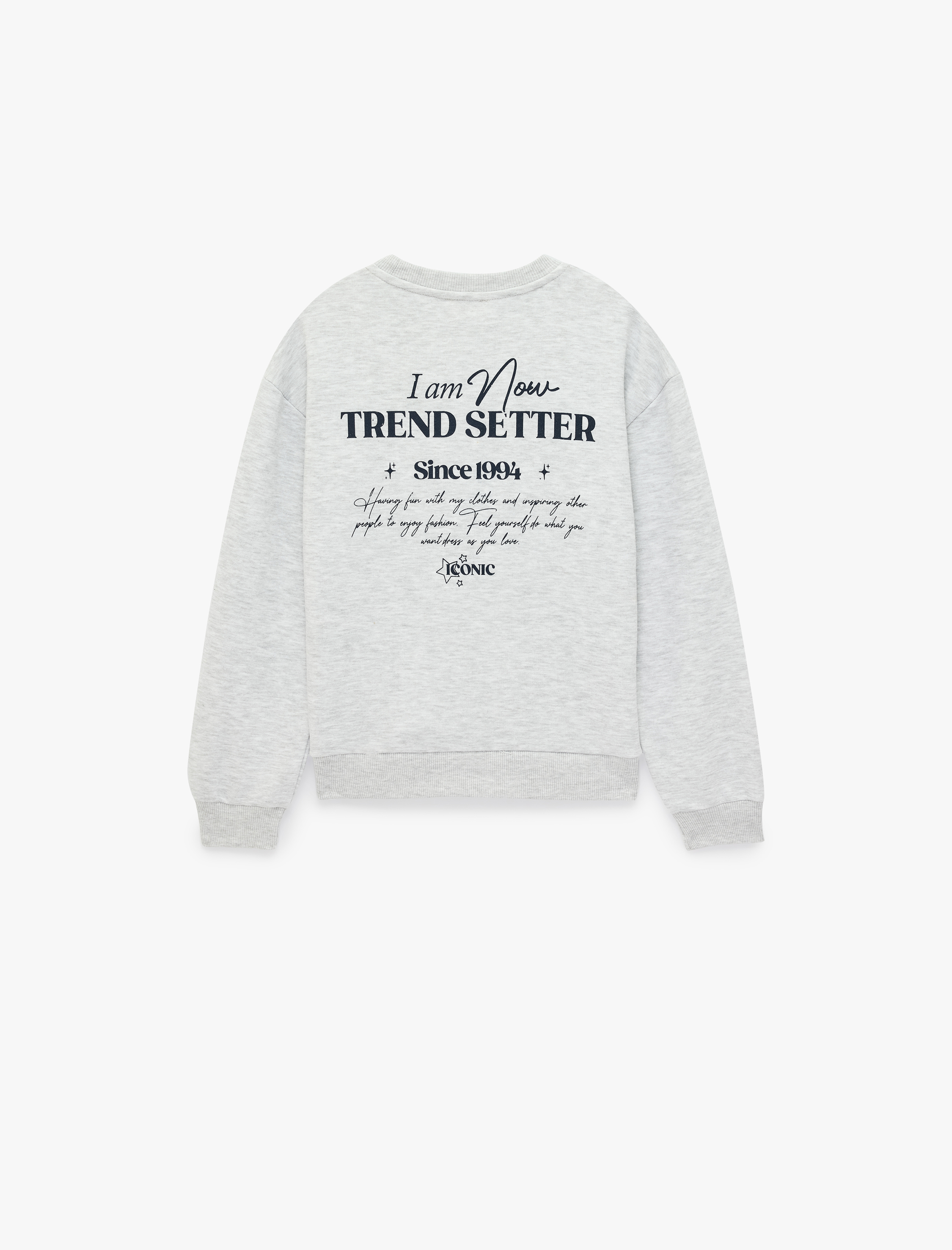  Kız Çocuk Yıldız Detaylı Arkası Baskılı Uzun Kollu Bisiklet Yaka Sweatshirt