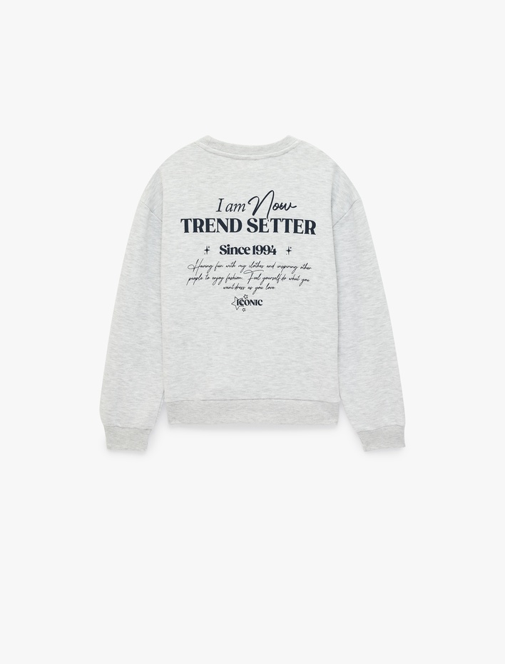 Kız Çocuk Yıldız Detaylı Arkası Baskılı Uzun Kollu Bisiklet Yaka Sweatshirt