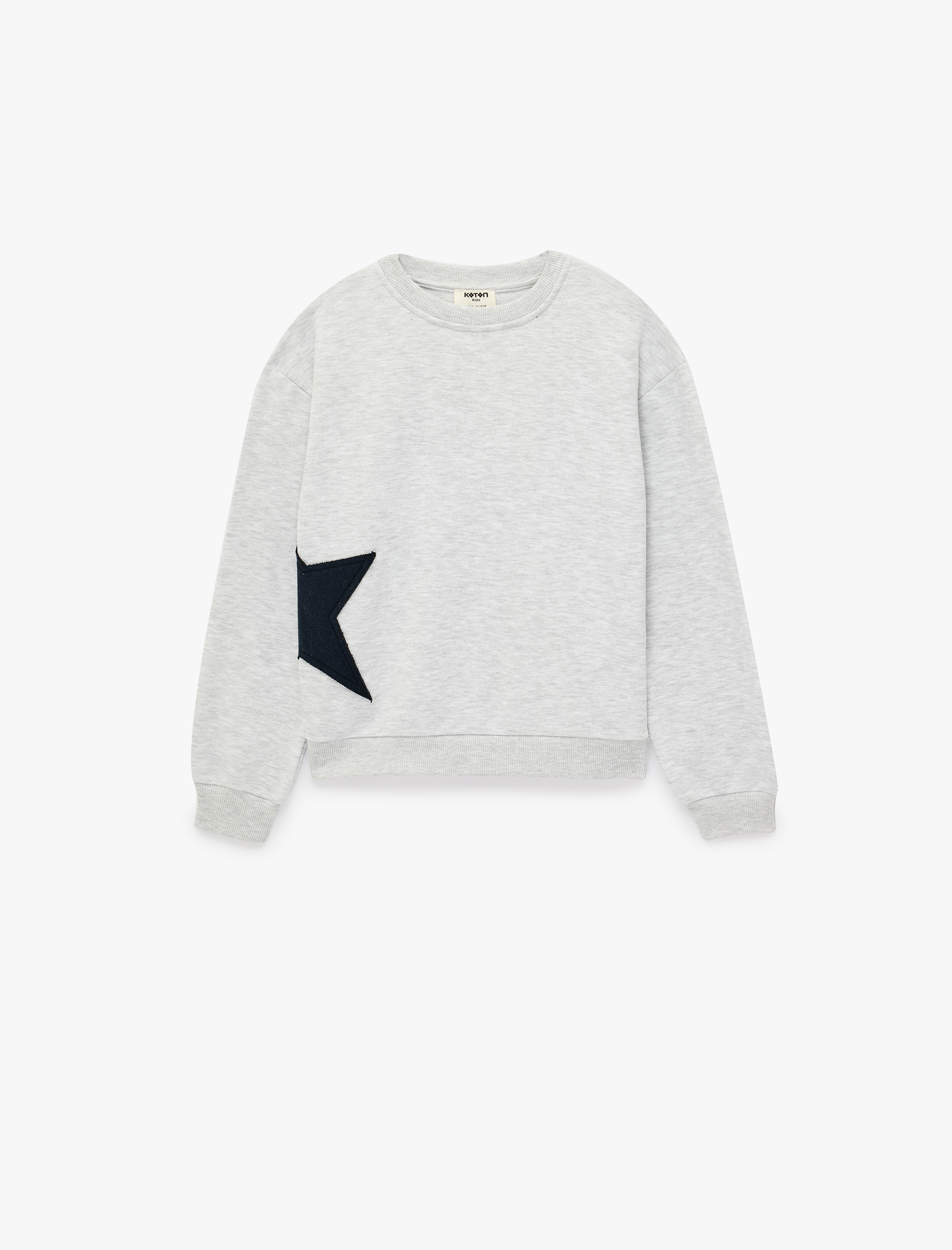  Kız Çocuk Yıldız Detaylı Arkası Baskılı Uzun Kollu Bisiklet Yaka Sweatshirt