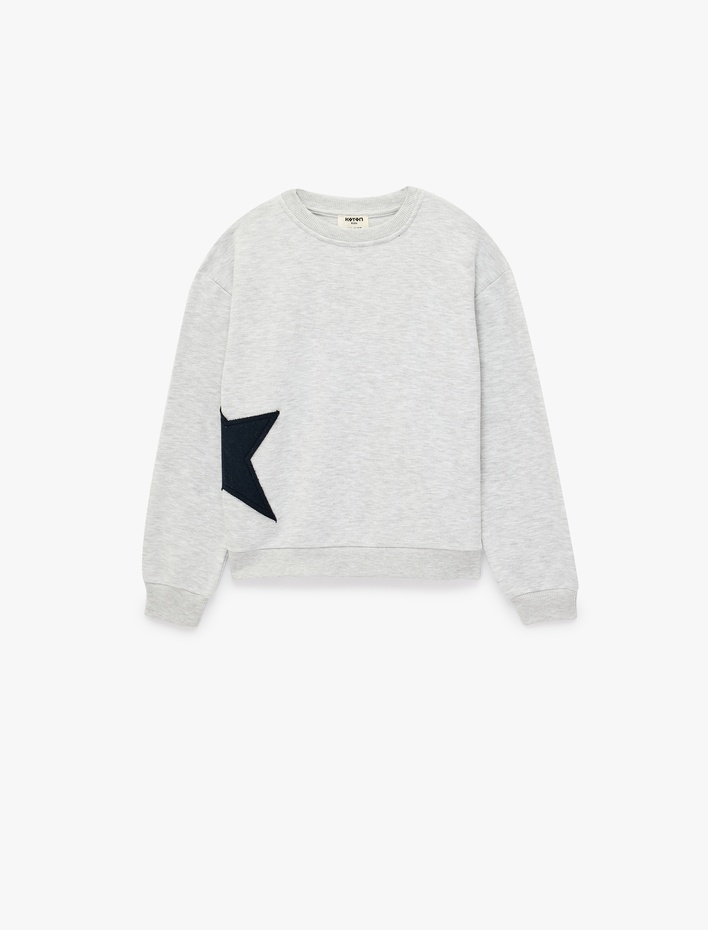 Kız Çocuk Yıldız Detaylı Arkası Baskılı Uzun Kollu Bisiklet Yaka Sweatshirt
