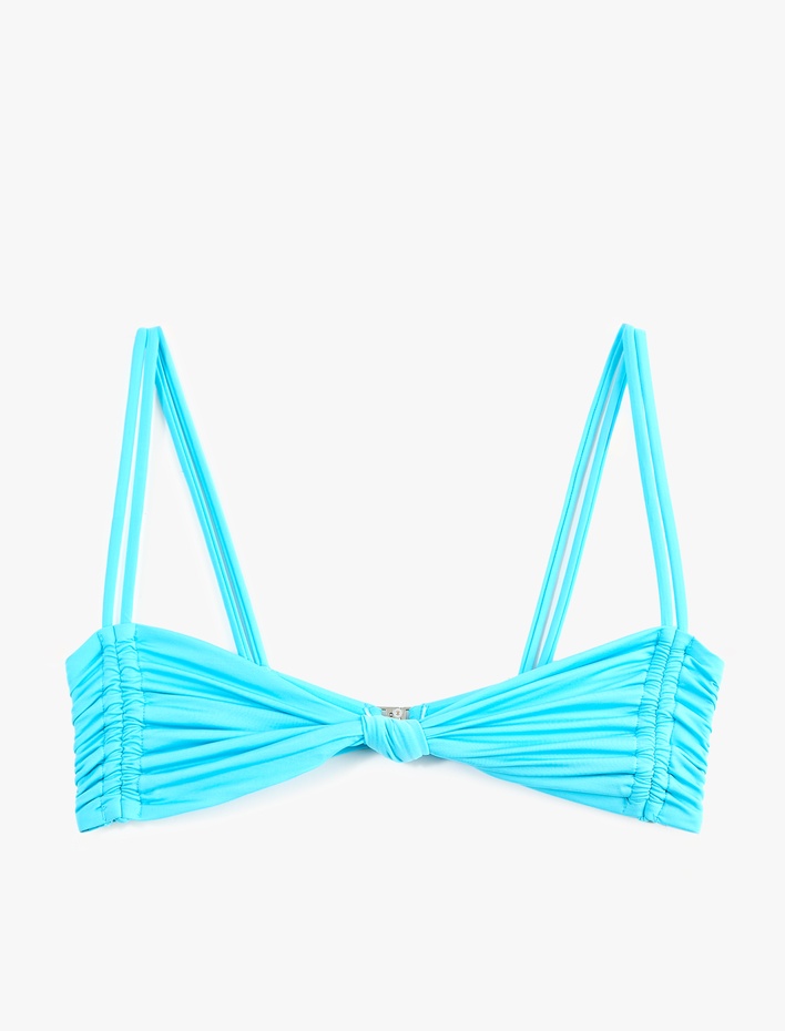  Slim Fit Kalp Yaka Büzgülü Askılı Bikini Üstü