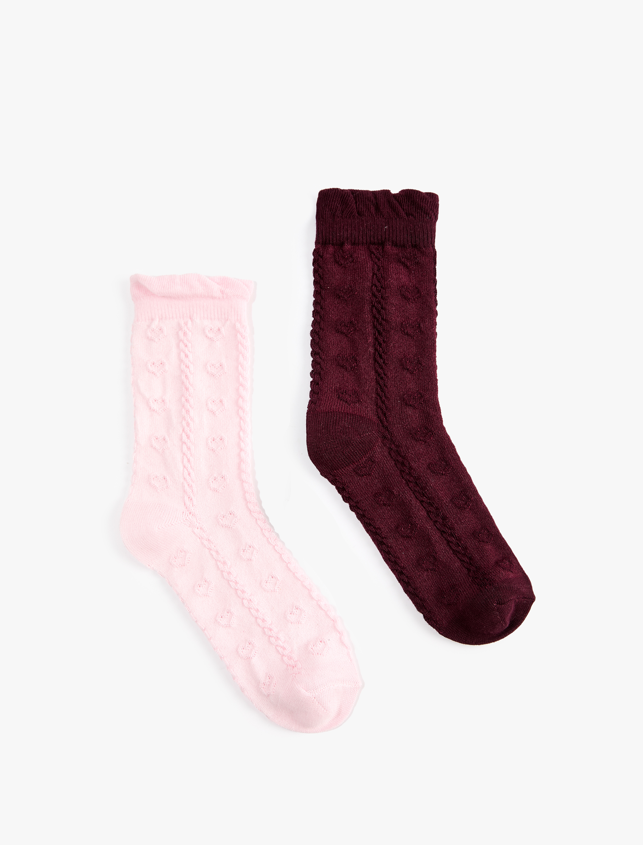  Kız Çocuk Kalp Desenli 2'li Pamuklu Soket Çorap Seti