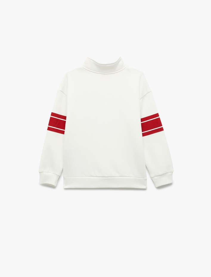 Erkek Çocuk Pamuklu Şardonlu Dik Yaka Uzun Kollu Baskılı Oversize Fermuarlı Sweatshirt
