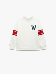 Pamuklu Şardonlu Dik Yaka Uzun Kollu Baskılı Oversize Fermuarlı Sweatshirt
