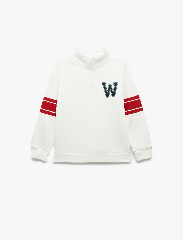 Erkek Çocuk Pamuklu Şardonlu Dik Yaka Uzun Kollu Baskılı Oversize Fermuarlı Sweatshirt