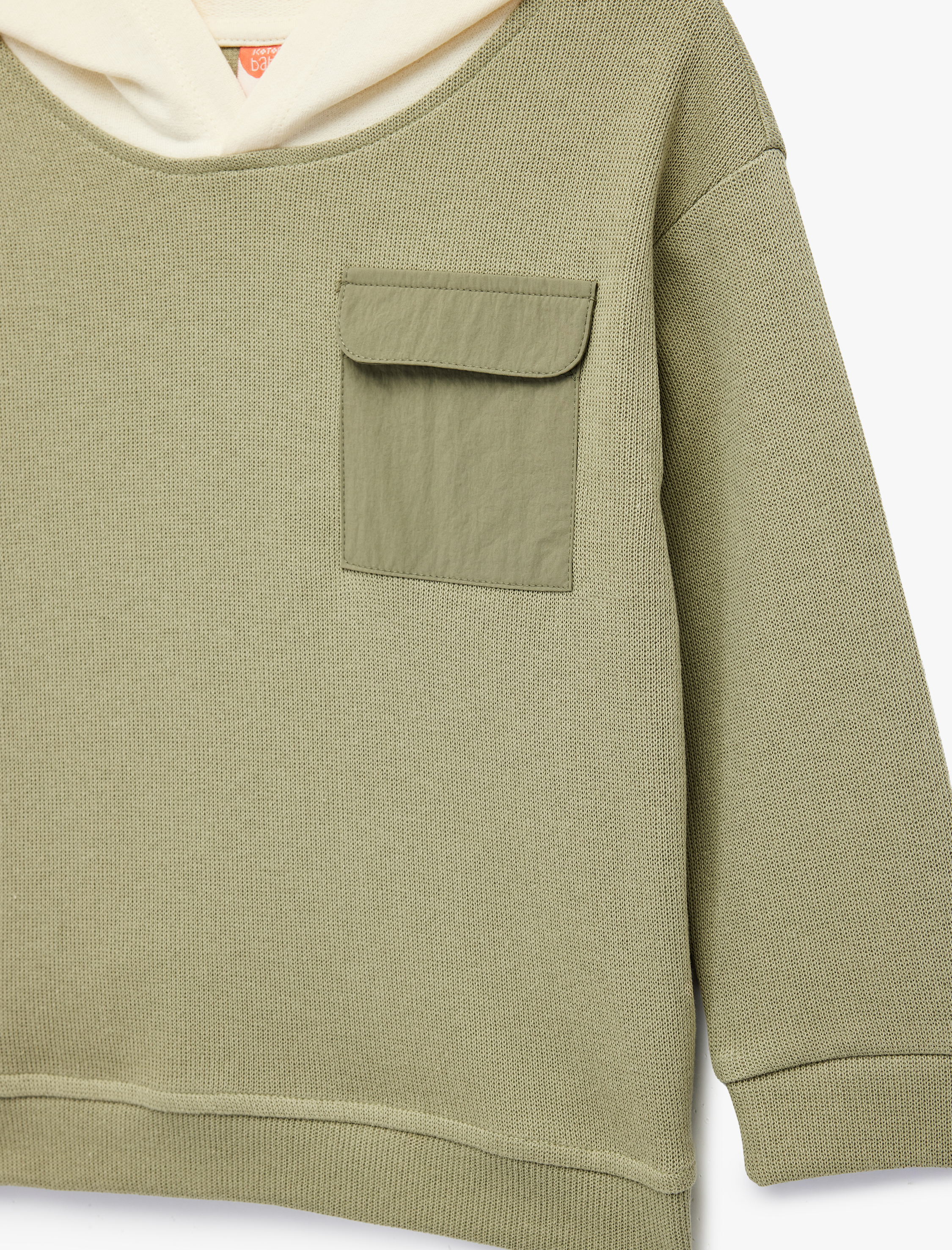  Erkek Bebek Kapaklı Cep Detaylı Pamuklu Bisiklet Yaka Uzun Kollu Kapşonlu Sweatshirt