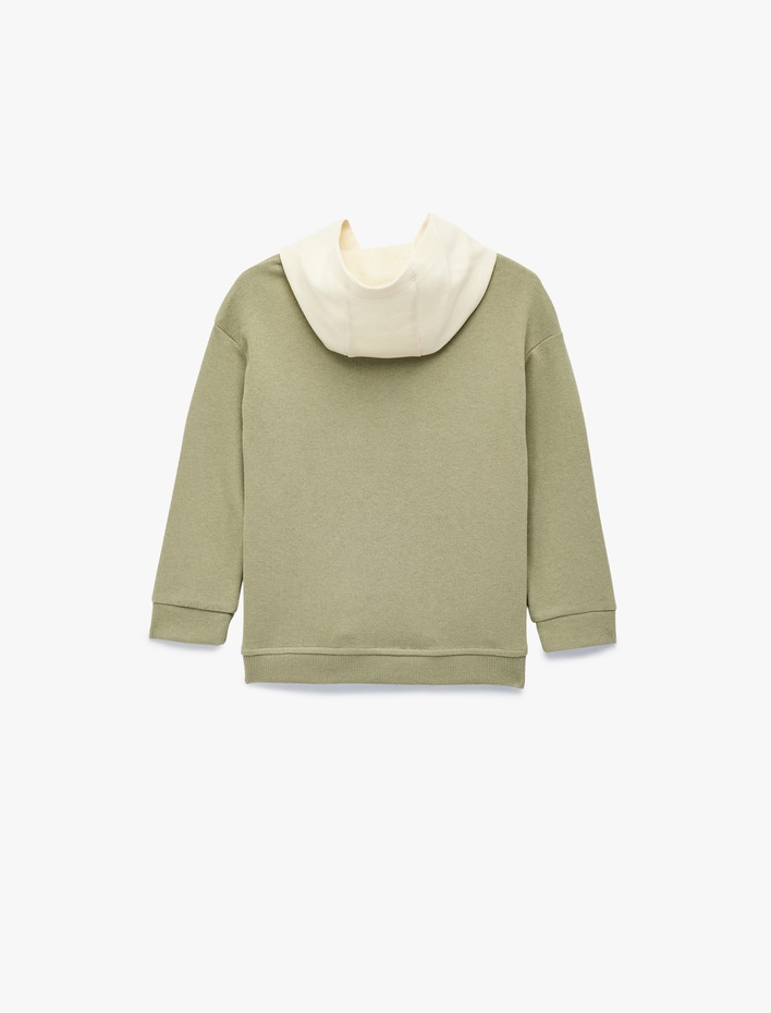 Erkek Bebek Kapaklı Cep Detaylı Pamuklu Bisiklet Yaka Uzun Kollu Kapşonlu Sweatshirt