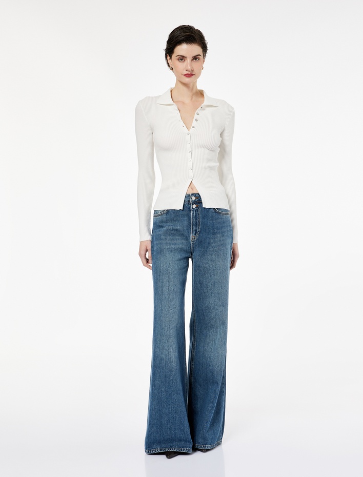  Düğmeli Normal Bel Beş Cepli Pamuklu İspanyol Paça Denim Pantolon - Flare Jeans