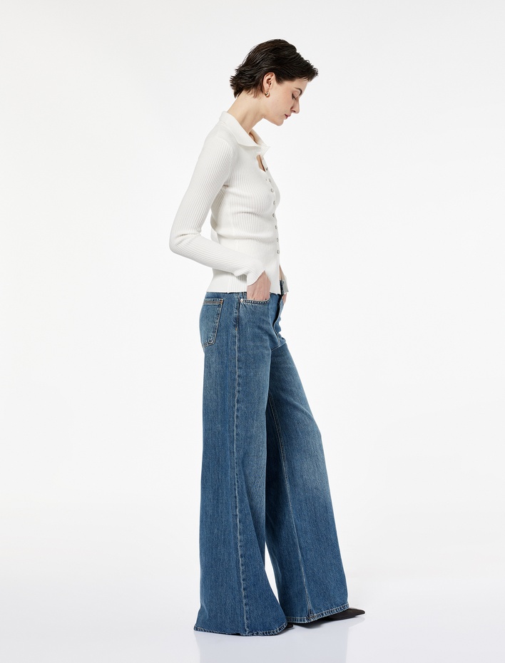  Düğmeli Normal Bel Beş Cepli Pamuklu İspanyol Paça Denim Pantolon - Flare Jeans