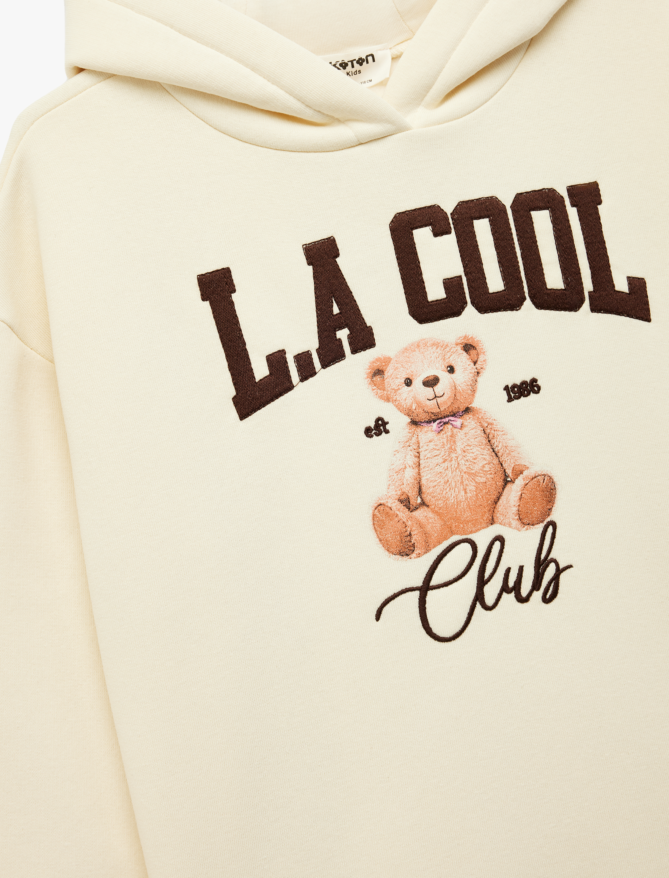  Kız Çocuk Pamuklu Nakış Detaylı Şardonlu Uzun Kollu Oversize Kapşonlu Sweatshirt