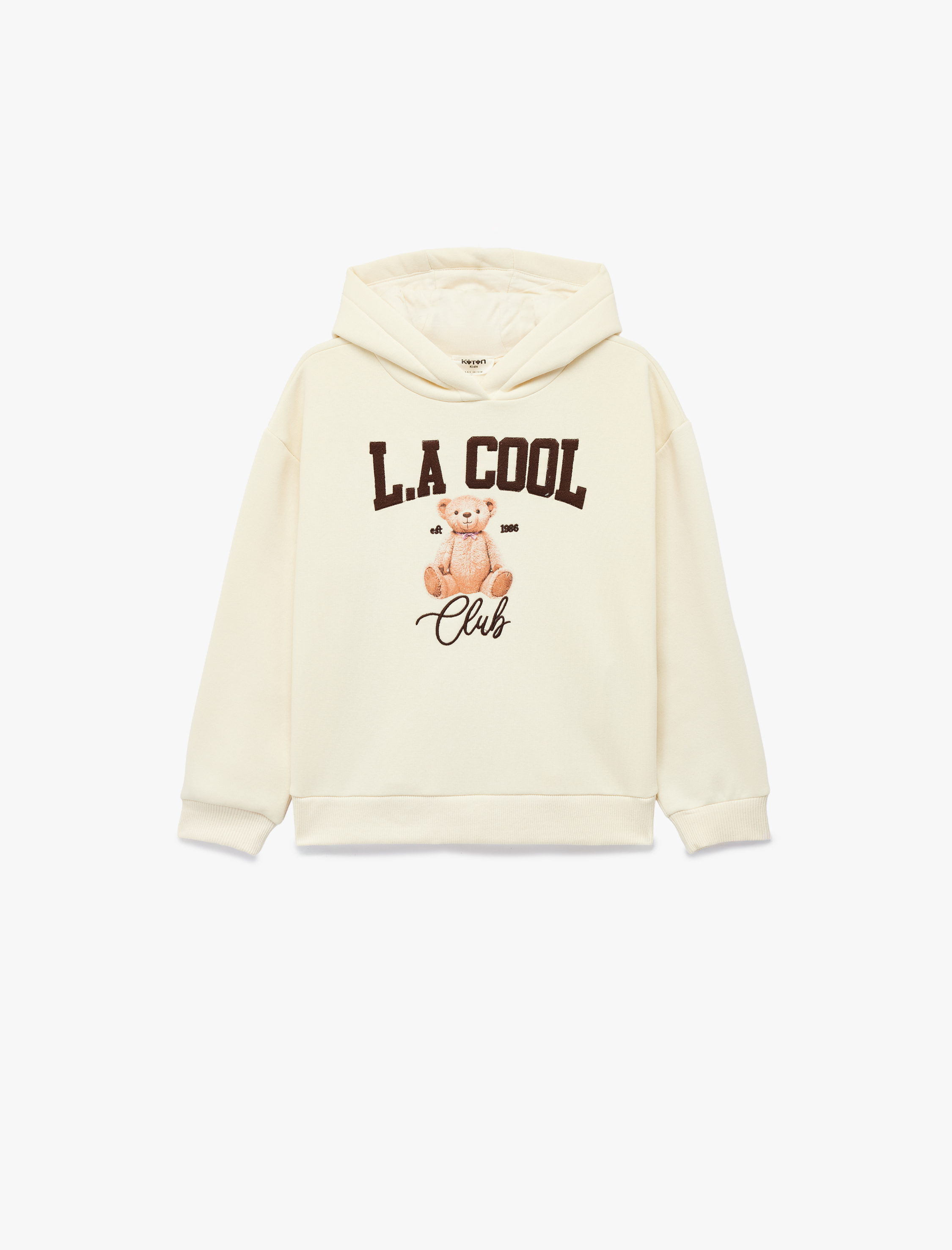  Kız Çocuk Pamuklu Nakış Detaylı Şardonlu Uzun Kollu Oversize Kapşonlu Sweatshirt