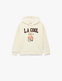 Pamuklu Nakış Detaylı Şardonlu Uzun Kollu Oversize Kapşonlu Sweatshirt
