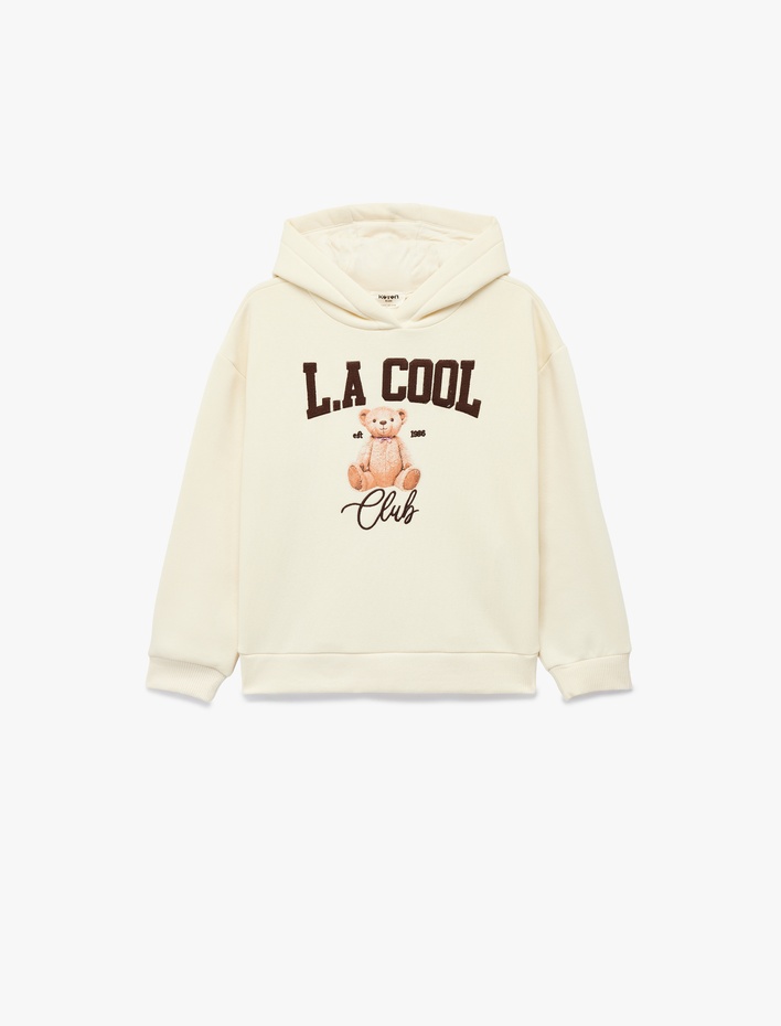 Kız Çocuk Pamuklu Nakış Detaylı Şardonlu Uzun Kollu Oversize Kapşonlu Sweatshirt