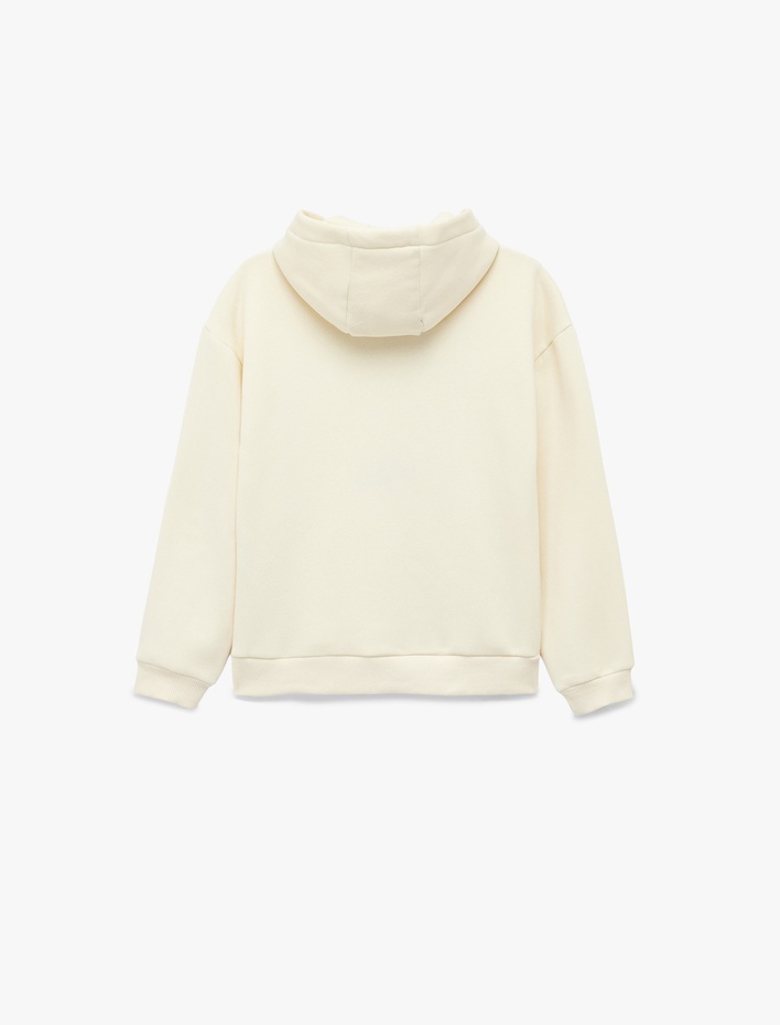 Kız Çocuk Pamuklu Nakış Detaylı Şardonlu Uzun Kollu Oversize Kapşonlu Sweatshirt