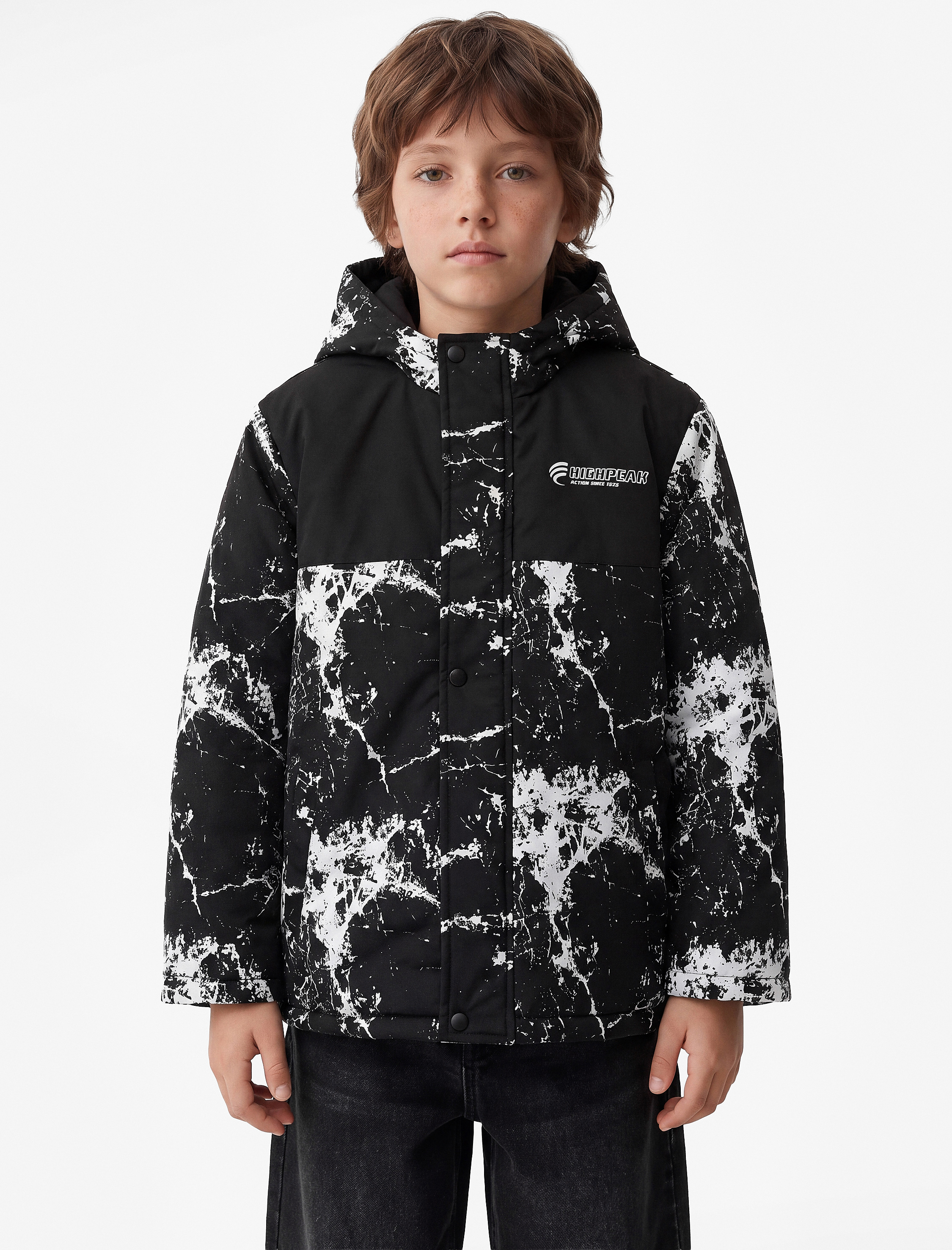  Erkek Çocuk Polar Astarlı Uzun Kollu Baskılı Oversize Kapüşonlu Mont