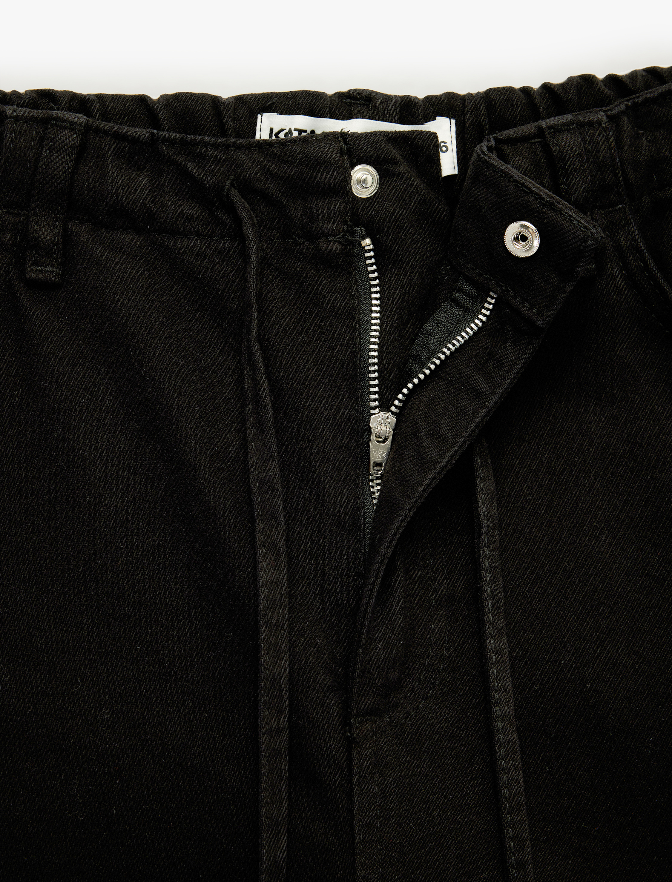   Pamuklu Bol Kalıp Çıtçıt Düğmeli Beli Bağcıklı Denim Pantolon  - Loose Fit Jeans
