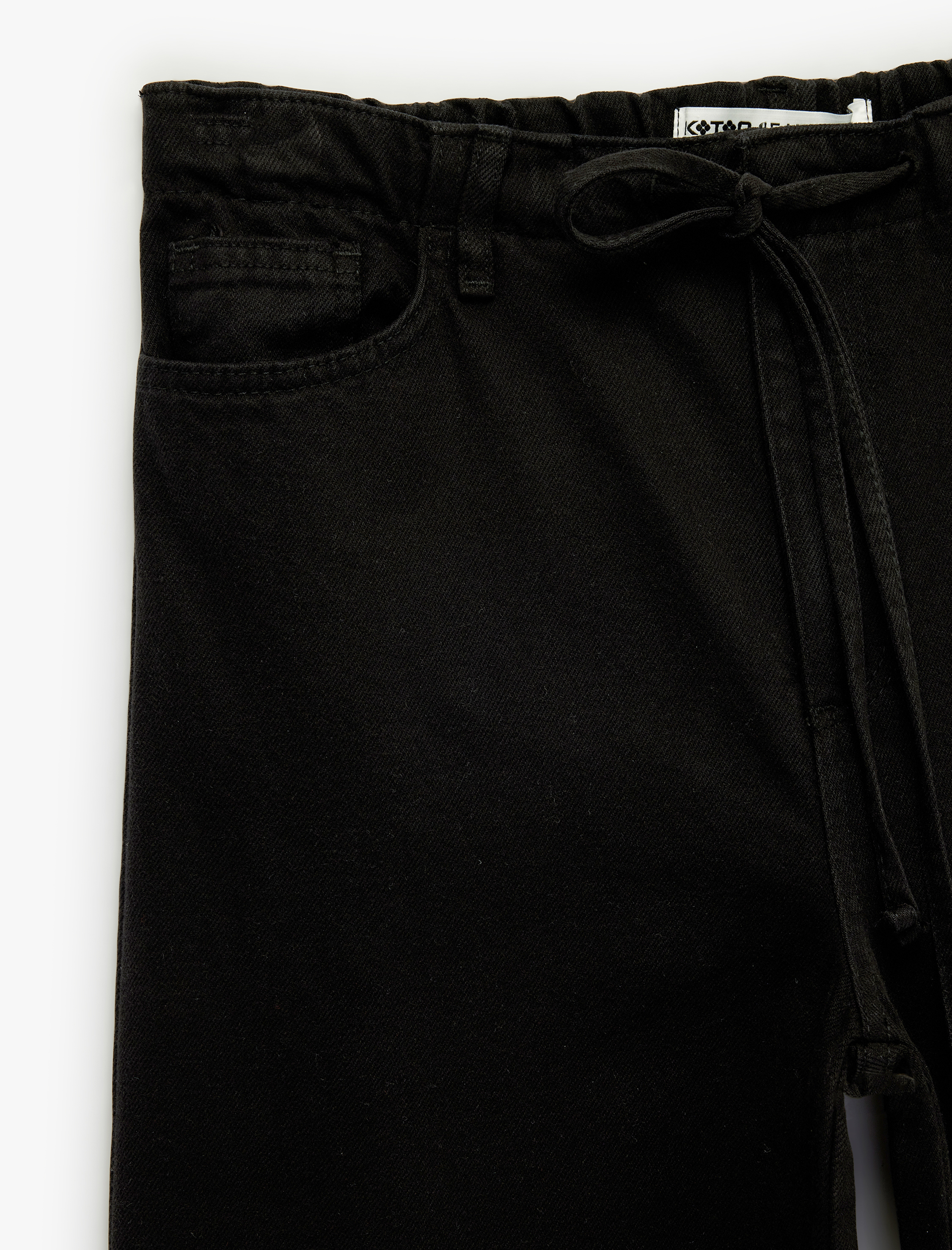  Pamuklu Bol Kalıp Çıtçıt Düğmeli Beli Bağcıklı Denim Pantolon  - Loose Fit Jeans