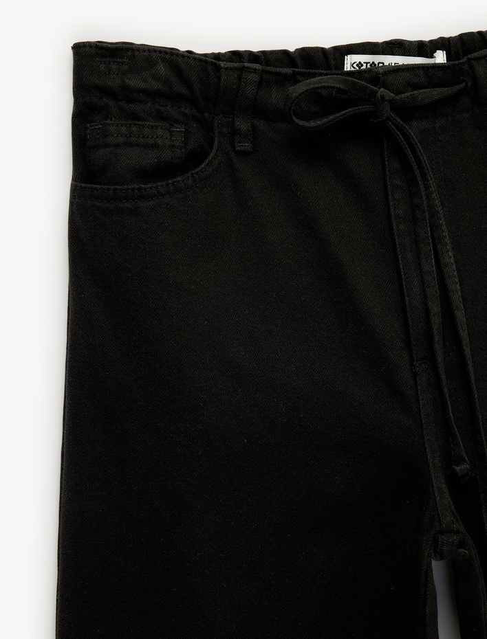  Pamuklu Bol Kalıp Çıtçıt Düğmeli Beli Bağcıklı Denim Pantolon  - Loose Fit Jeans