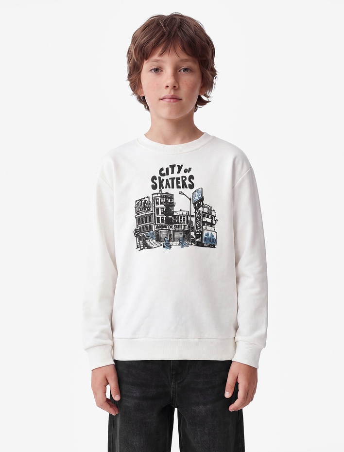 Erkek Çocuk Uzun Kollu Bisiklet Yaka Baskılı Sweatshirt