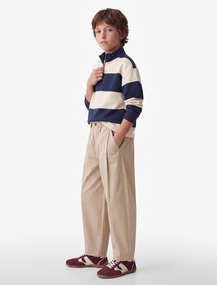 Erkek Çocuk Okul Pantolonu Oversize Pile Detaylı Pamuklu