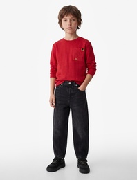 Pamuklu Cepli Rahat Kesim Balon Form Denim Okul Pantolonu