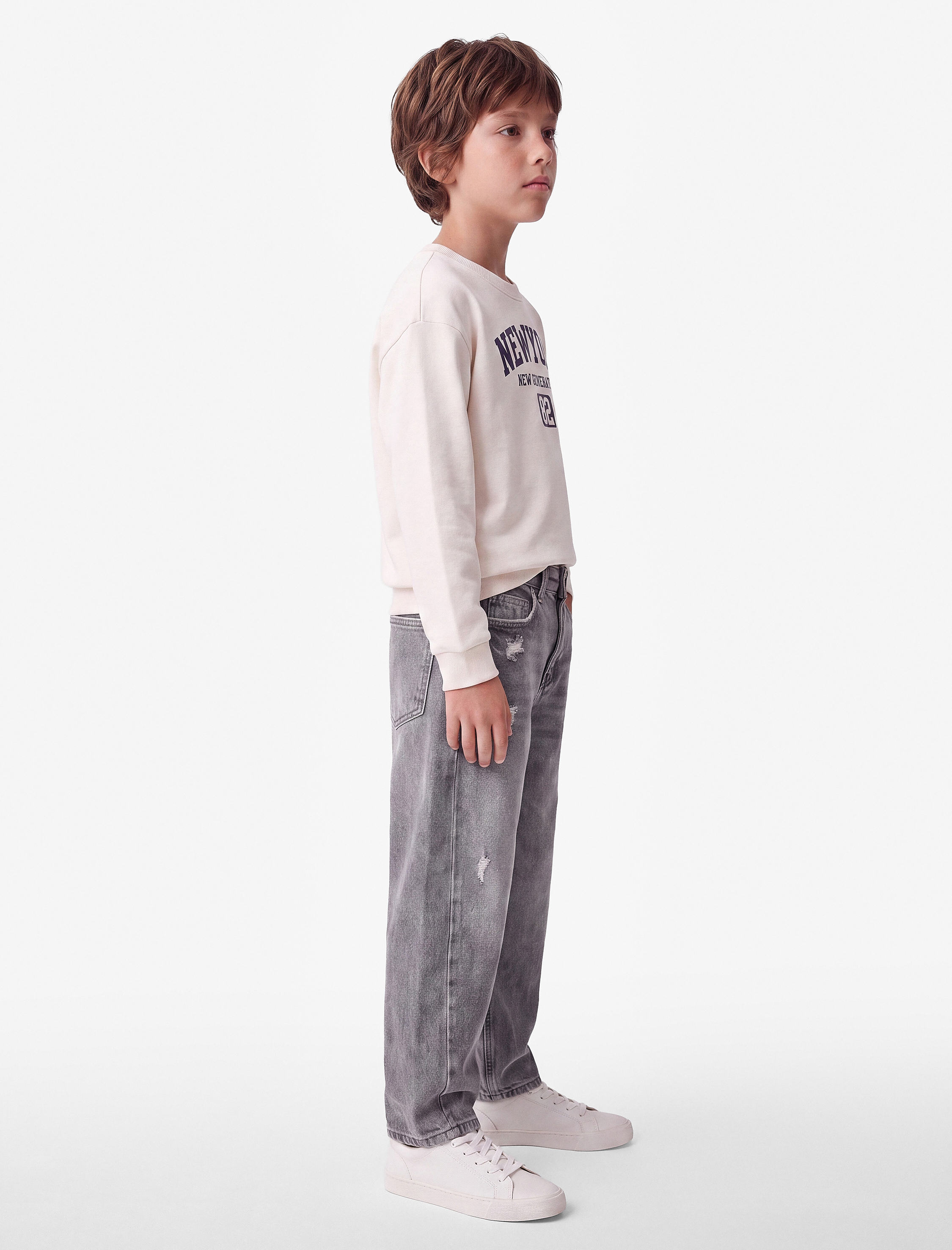  Erkek Çocuk Barrel Denim Pantolon Pamuklu Cep Detaylı