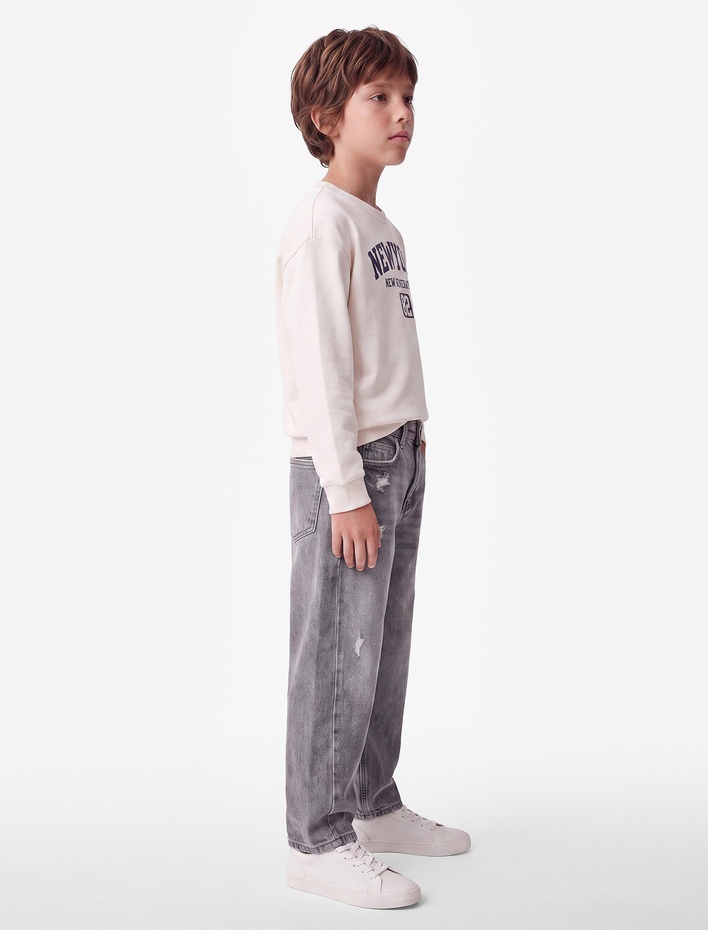 Erkek Çocuk Barrel Denim Pantolon Pamuklu Cep Detaylı