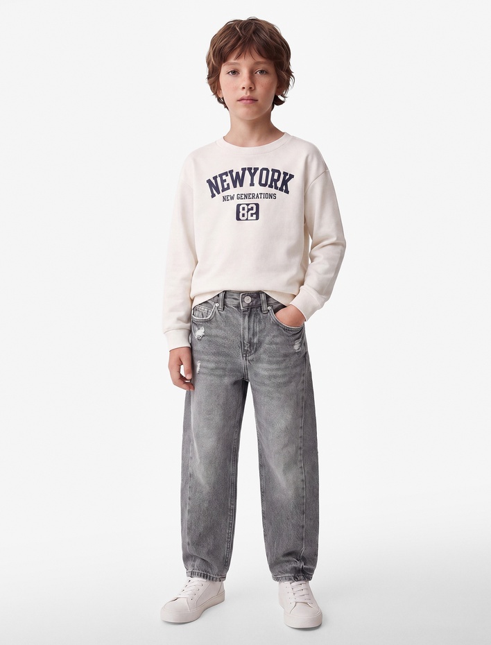Erkek Çocuk Barrel Denim Pantolon Pamuklu Cep Detaylı