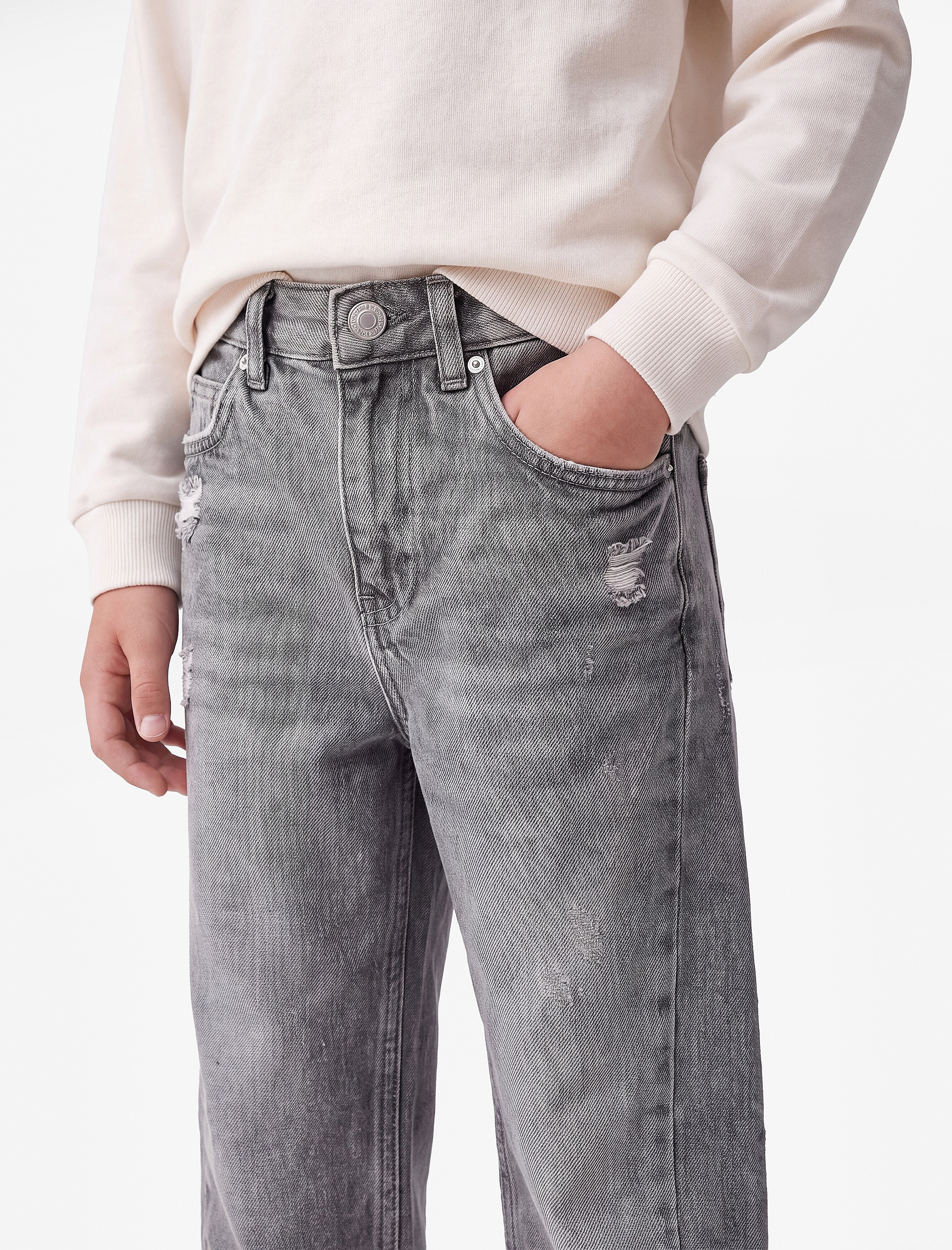  Erkek Çocuk Barrel Denim Pantolon Pamuklu Cep Detaylı