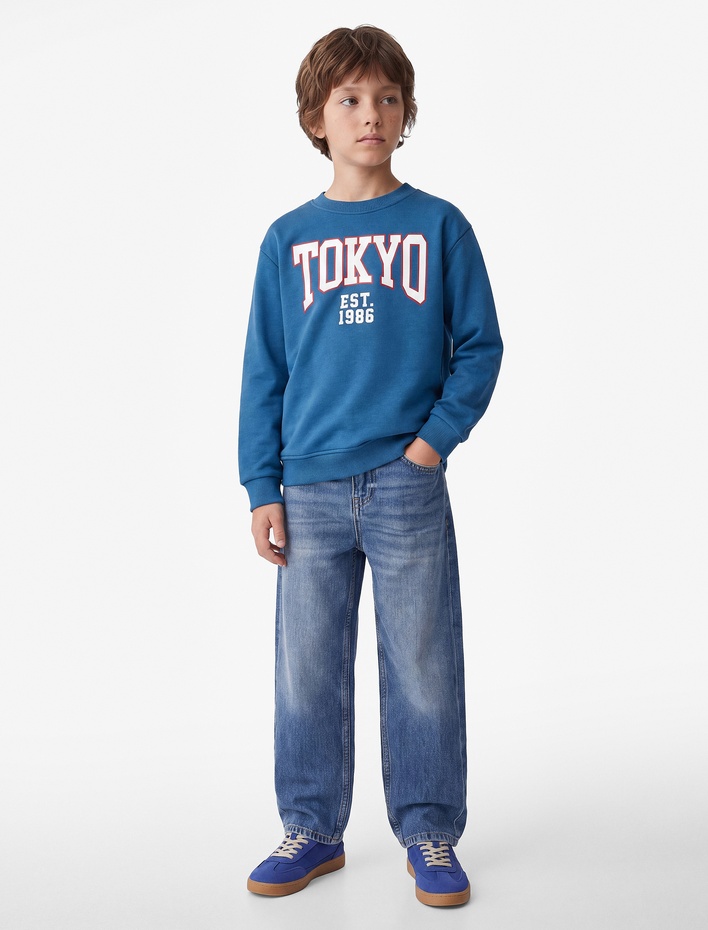 Erkek Çocuk Baskılı Uzun Kollu Bisiklet Yaka Sweatshirt