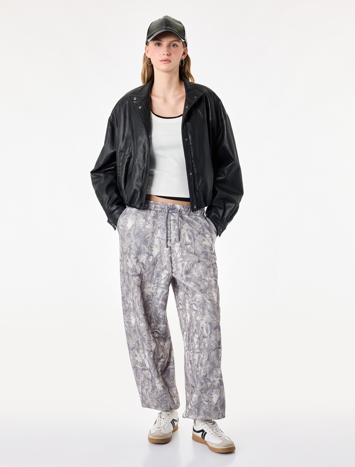  Beli Bağcıklı Cepli Soyut Baskılı Rahat Kalıp Balon Fit Jogger Eşofman Altı