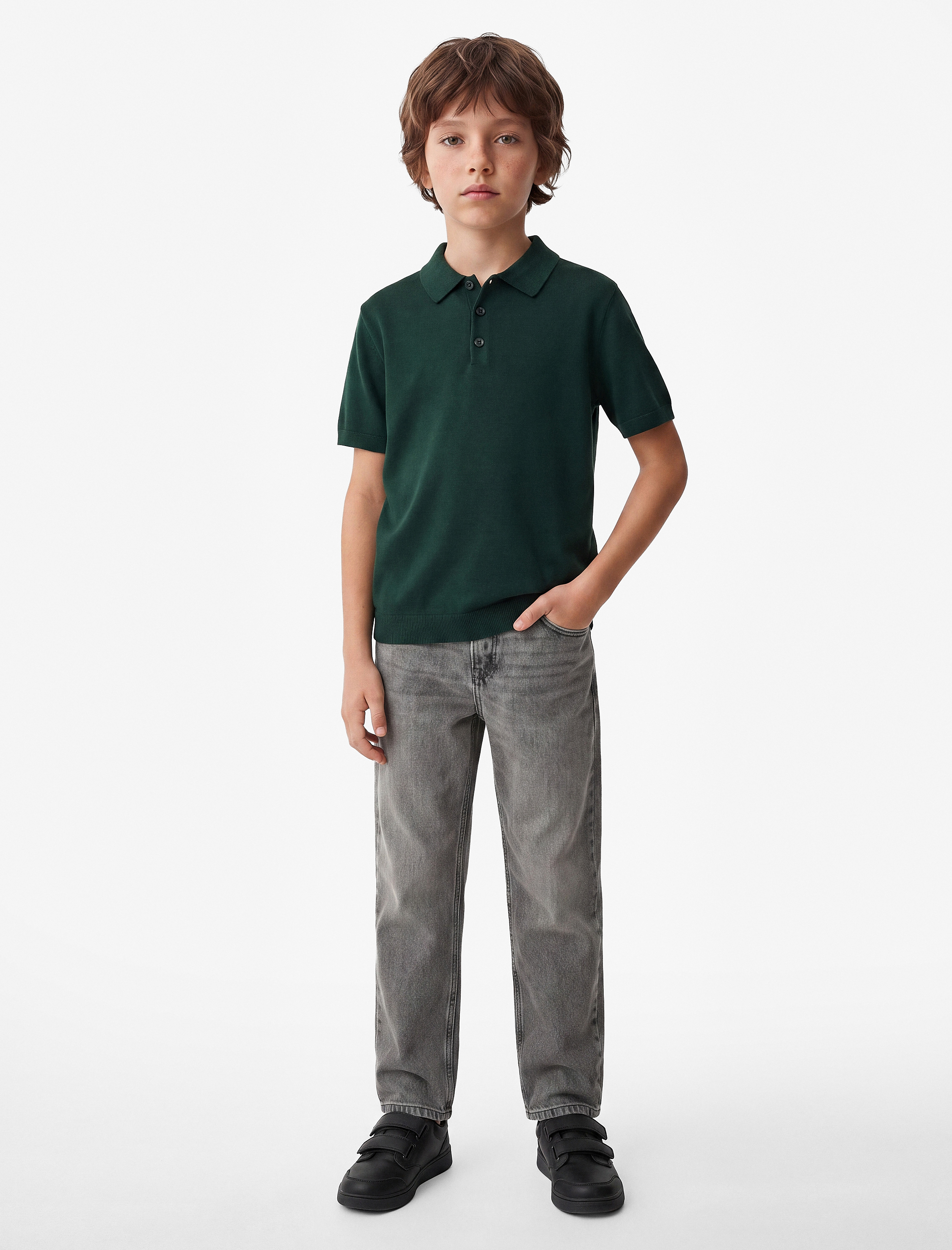  Erkek Çocuk Düğmeli Standart Boy Kısa Kollu Polo Yaka Triko Okul Tişörtü