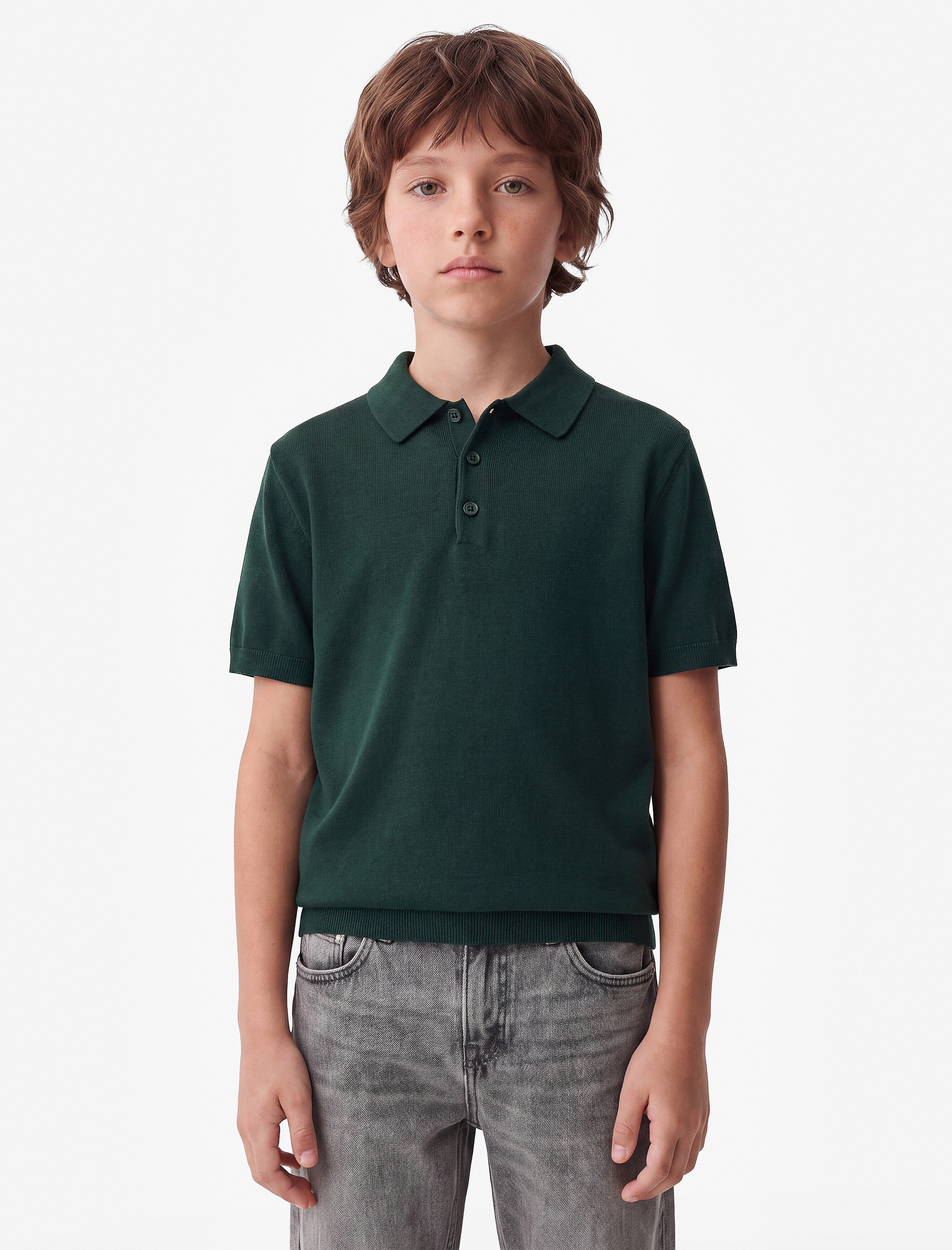  Erkek Çocuk Düğmeli Standart Boy Kısa Kollu Polo Yaka Triko Okul Tişörtü