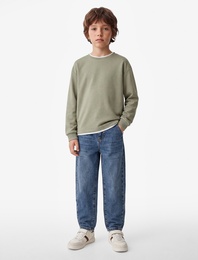 Viskon Karışımlı Bisiklet Yaka Uzun Kollu Okul Sweatshirt
