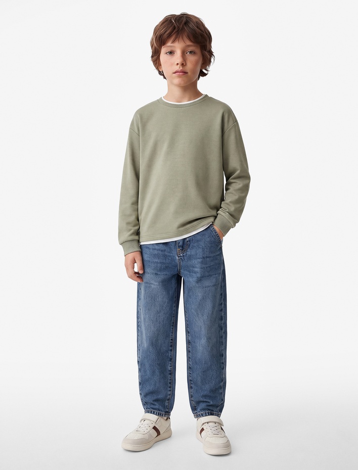Erkek Çocuk Viskon Karışımlı Bisiklet Yaka Uzun Kollu Okul Sweatshirt
