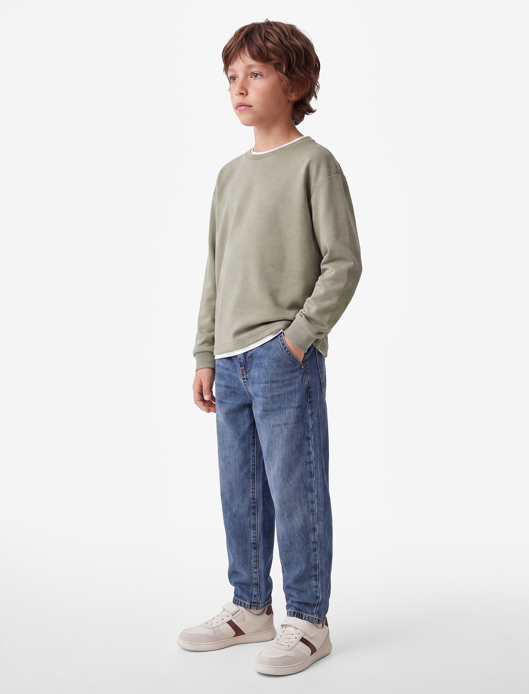  Erkek Çocuk Viskon Karışımlı Bisiklet Yaka Uzun Kollu Okul Sweatshirt