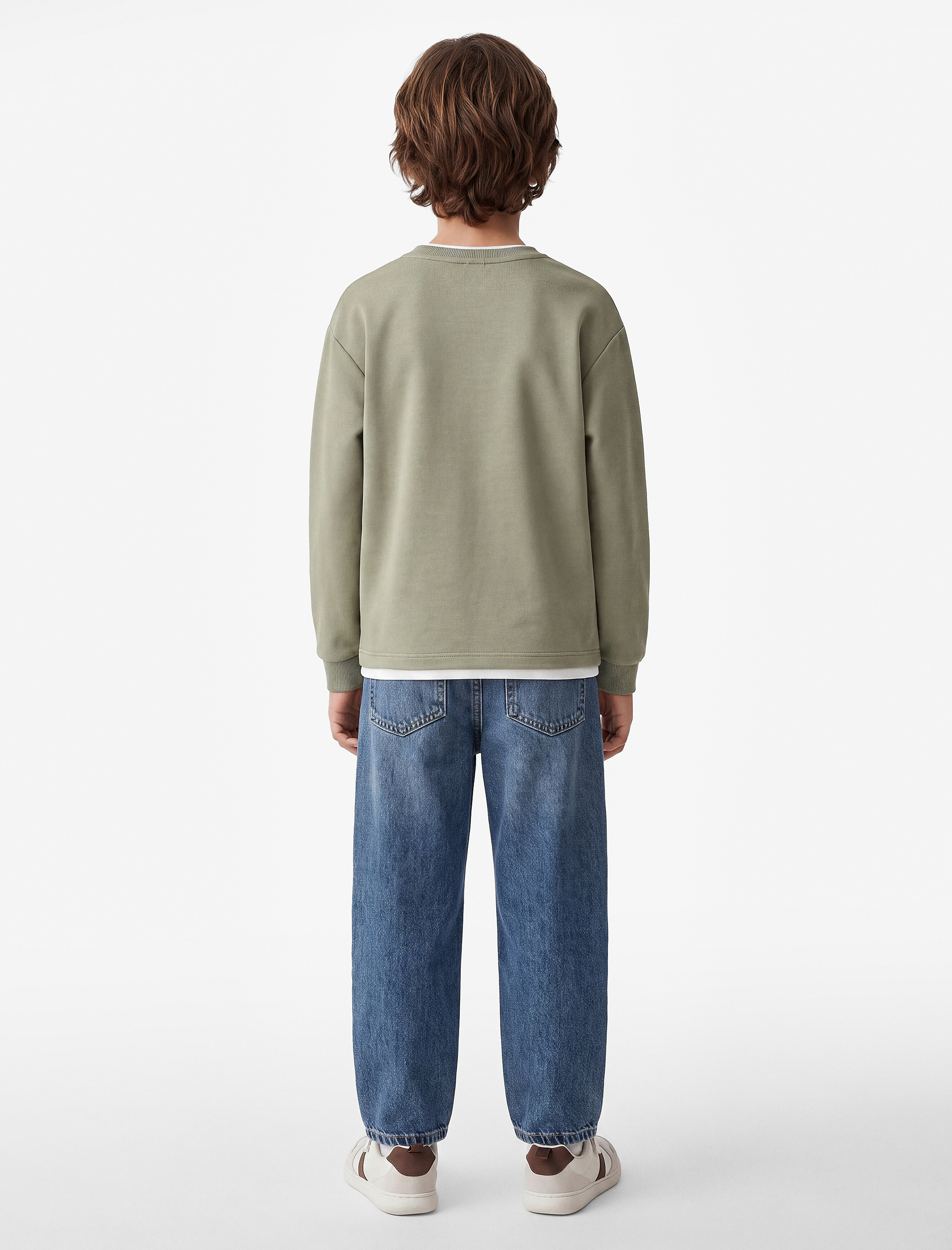  Erkek Çocuk Viskon Karışımlı Bisiklet Yaka Uzun Kollu Okul Sweatshirt