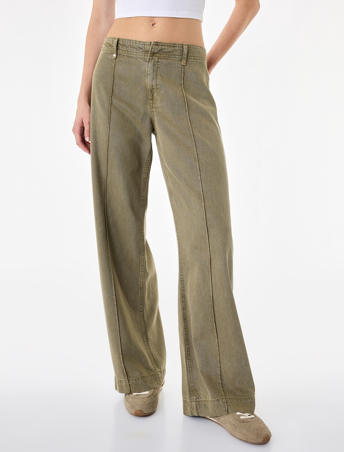 Standart Bel Regular Fit Düğmeli Nervürlü Düz Paça Pantolon - Culotte Jeans