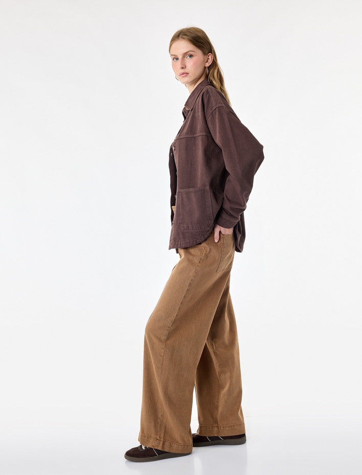  Standart Bel Regular Fit Düğmeli Nervürlü Düz Paça Pantolon - Culotte Jeans