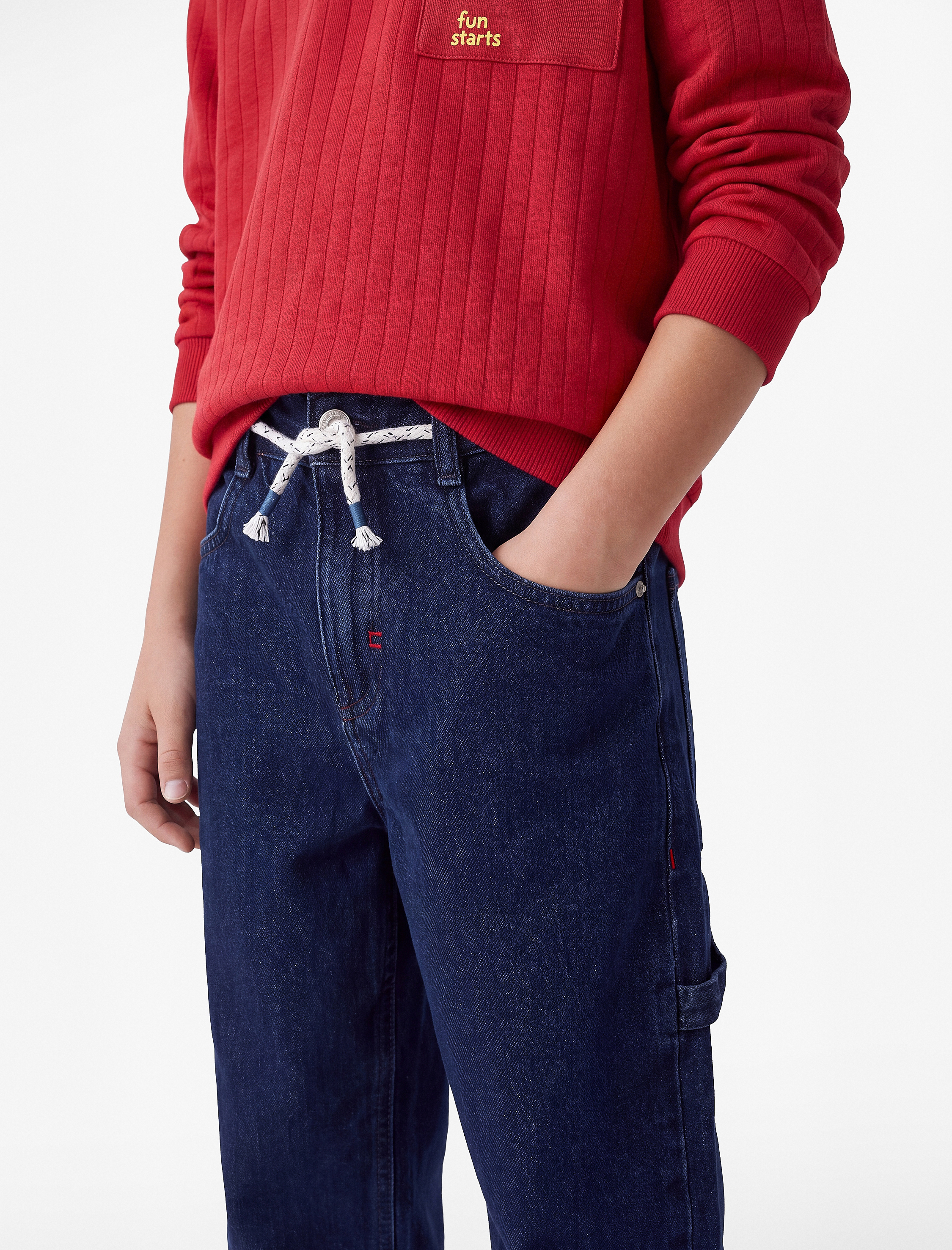  Erkek Çocuk Cep Detaylı Bol Kesim Pamuklu Carpenter Denim Okul Pantolonu