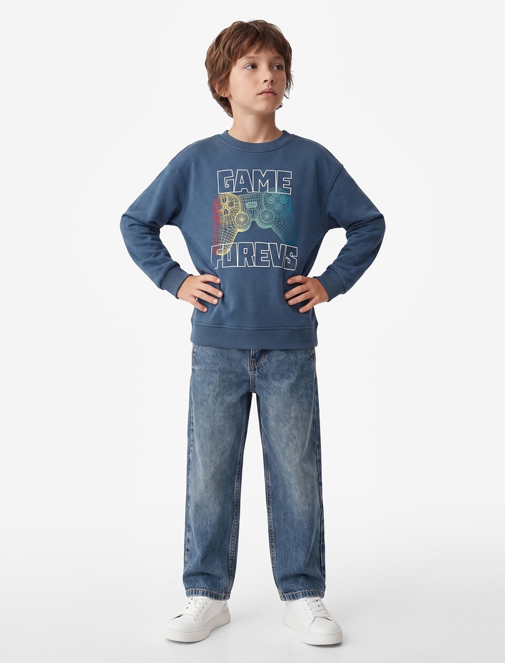 Erkek Çocuk Oyun Temalı Baskılı Uzun Kollu Bisiklet Yaka Oversize Sweatshirt