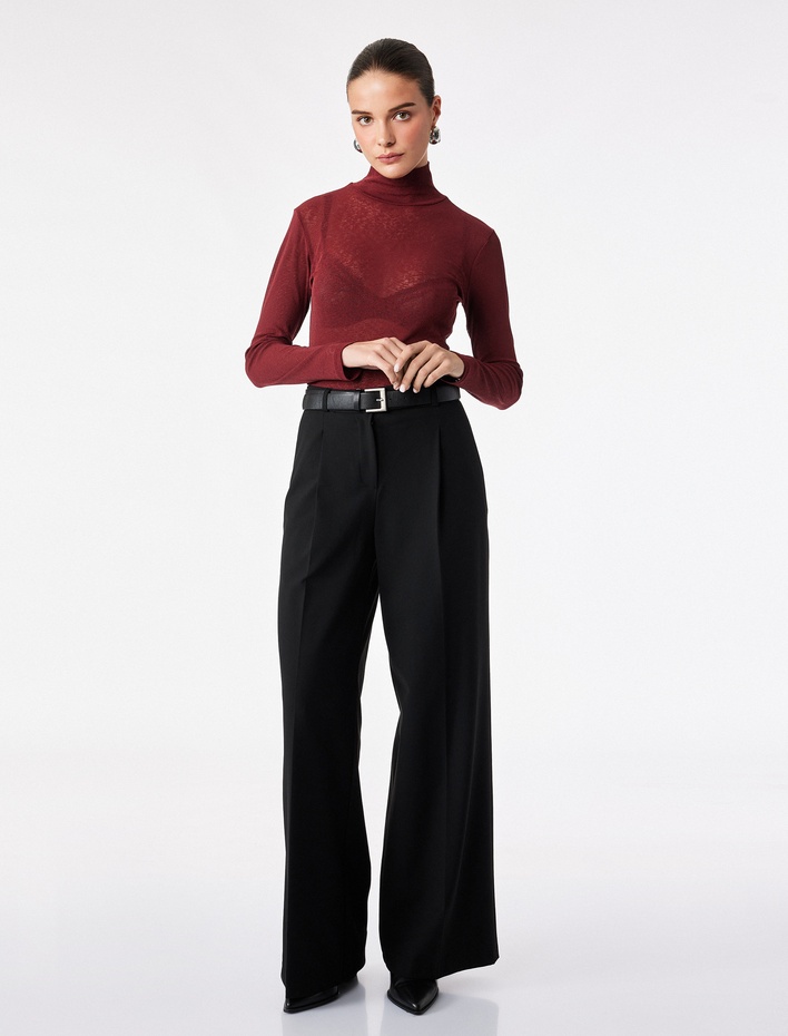  Slim Fit Dik Yaka Uzun Kollu Tişört