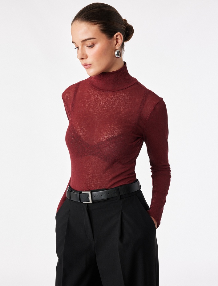  Slim Fit Dik Yaka Uzun Kollu Tişört