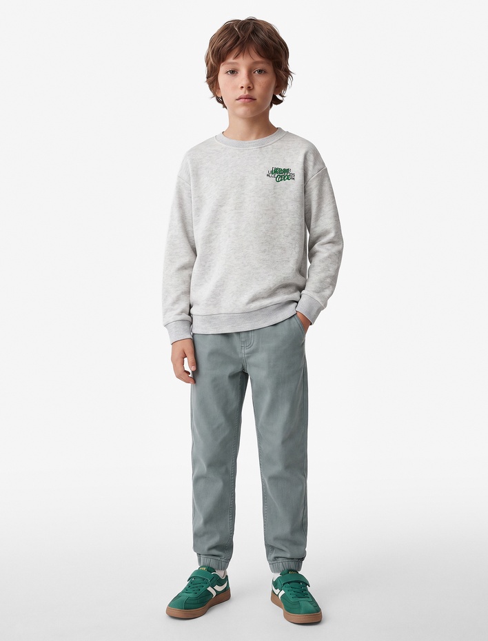 Erkek Çocuk Şardonlu Bisiklet Yaka Uzun Kollu Baskılı Sweatshirt