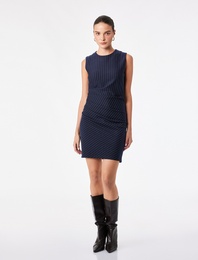 Drapeli Slim Fit Bisiklet Yaka Kolsuz Çizgili Mini Elbise